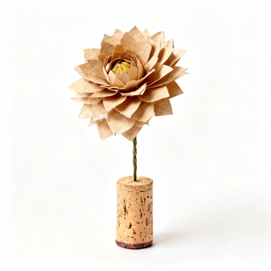 Handcrafted Paper Dahlia Bloom with Upcycled Wine Cork Stem