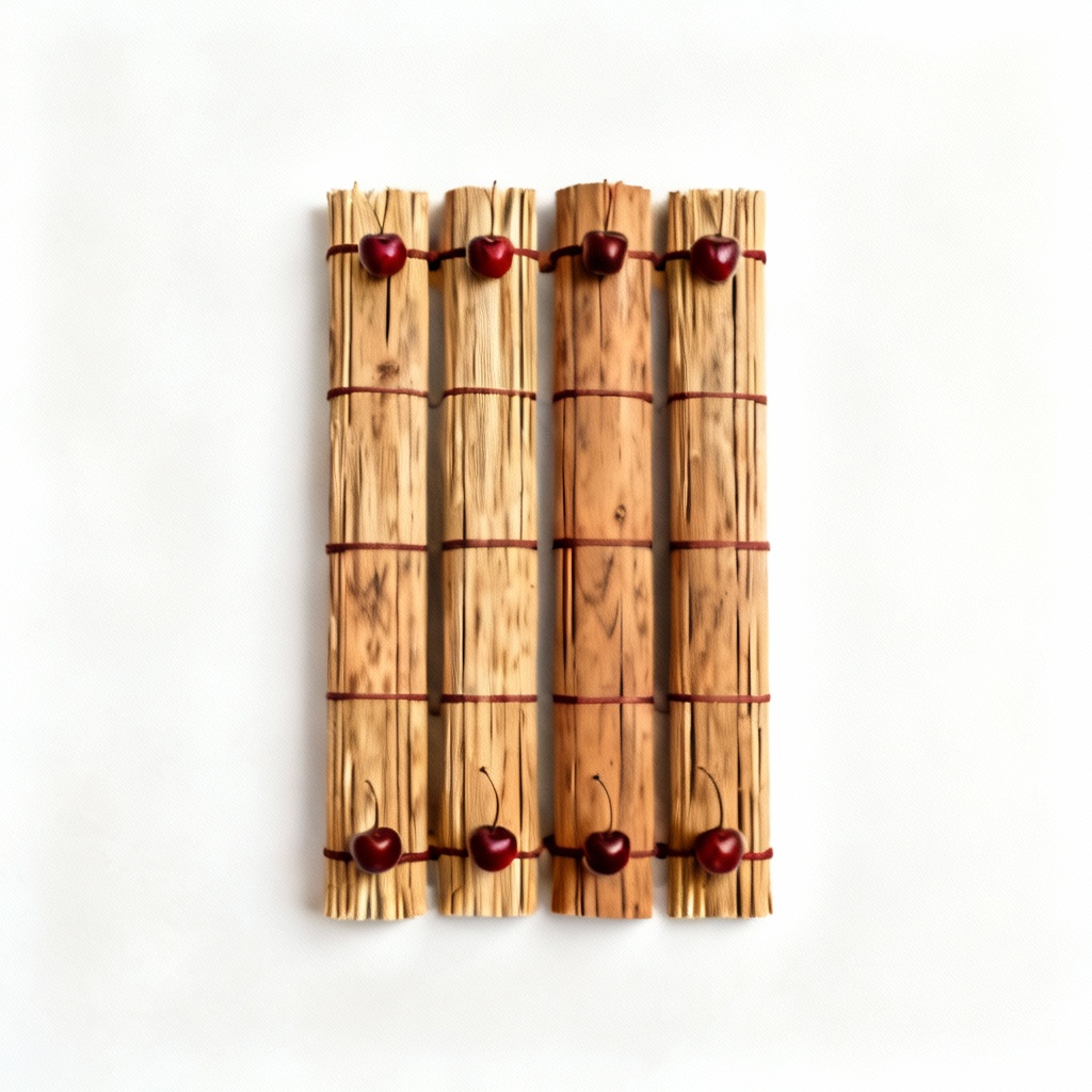 Handcrafted Wooden Reed Placemats with Cherry Accents - Set of 4