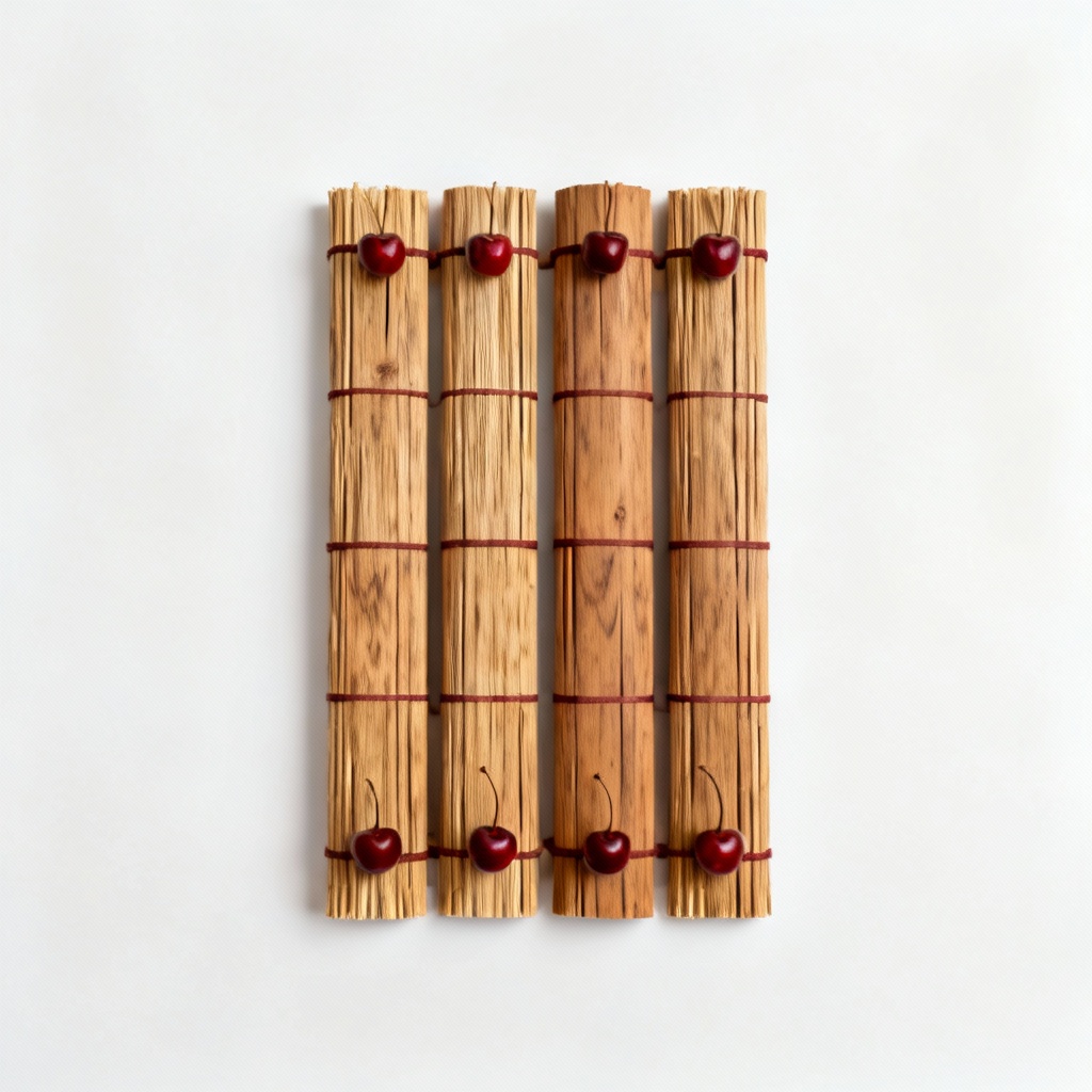 Handcrafted Wooden Reed Placemats with Cherry Accents - Set of 4