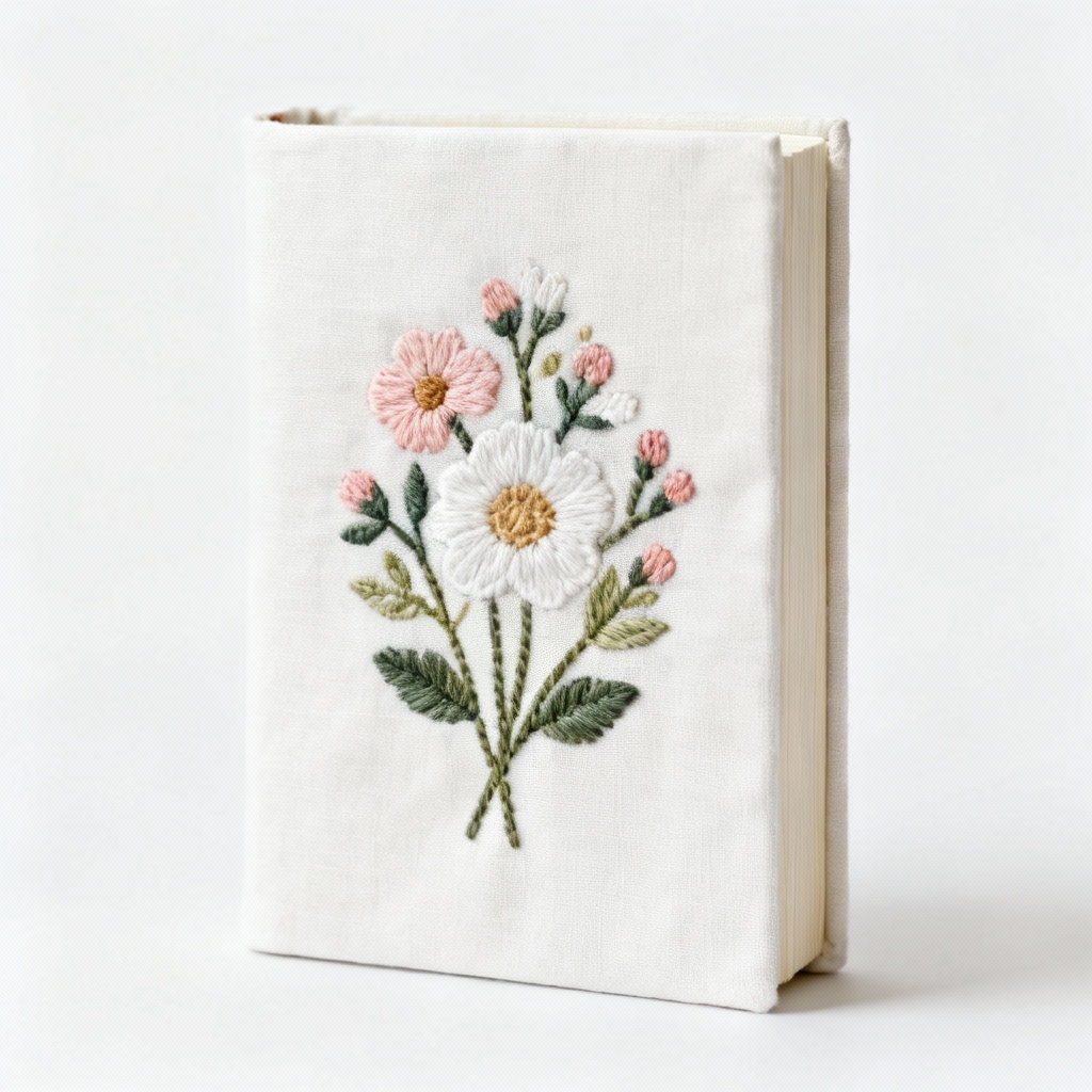 Handmade Fabric Journal with Embroidered Floral Design - 5x7 Inches