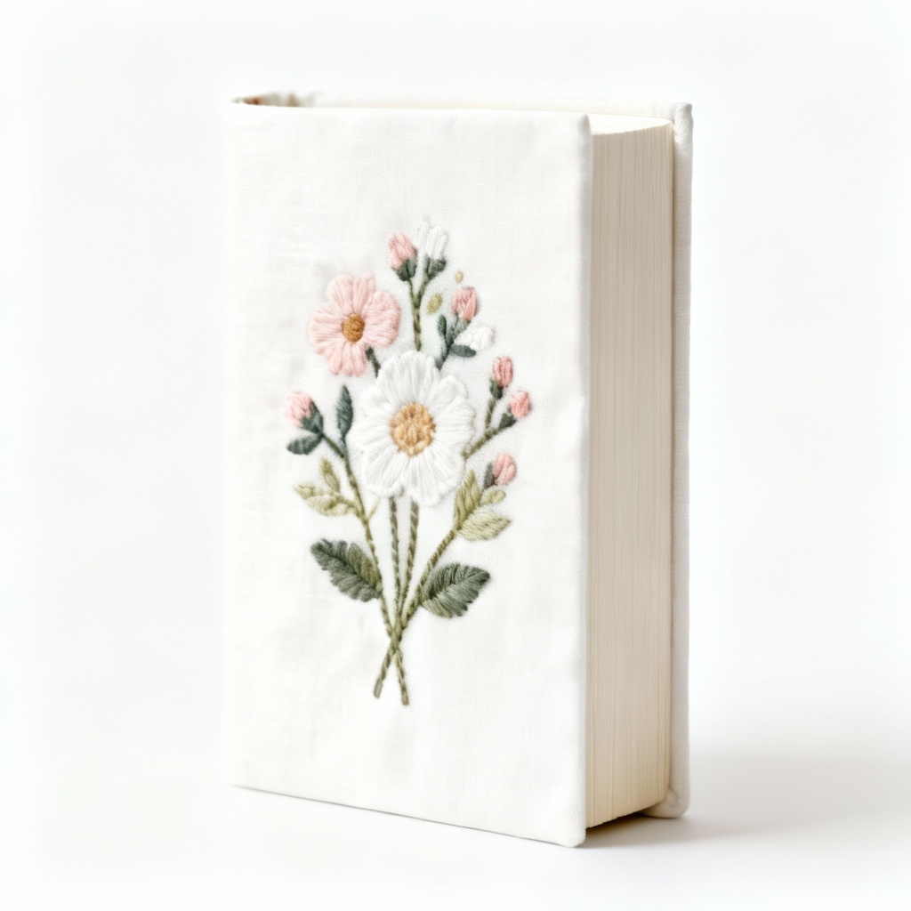 Handmade Fabric Journal with Embroidered Floral Design - 5x7 Inches