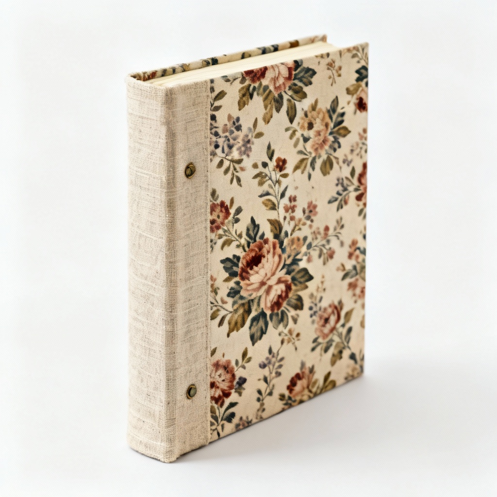 Heirloom Fabric Scrapbook with Linen Binding - Floral Heritage Design