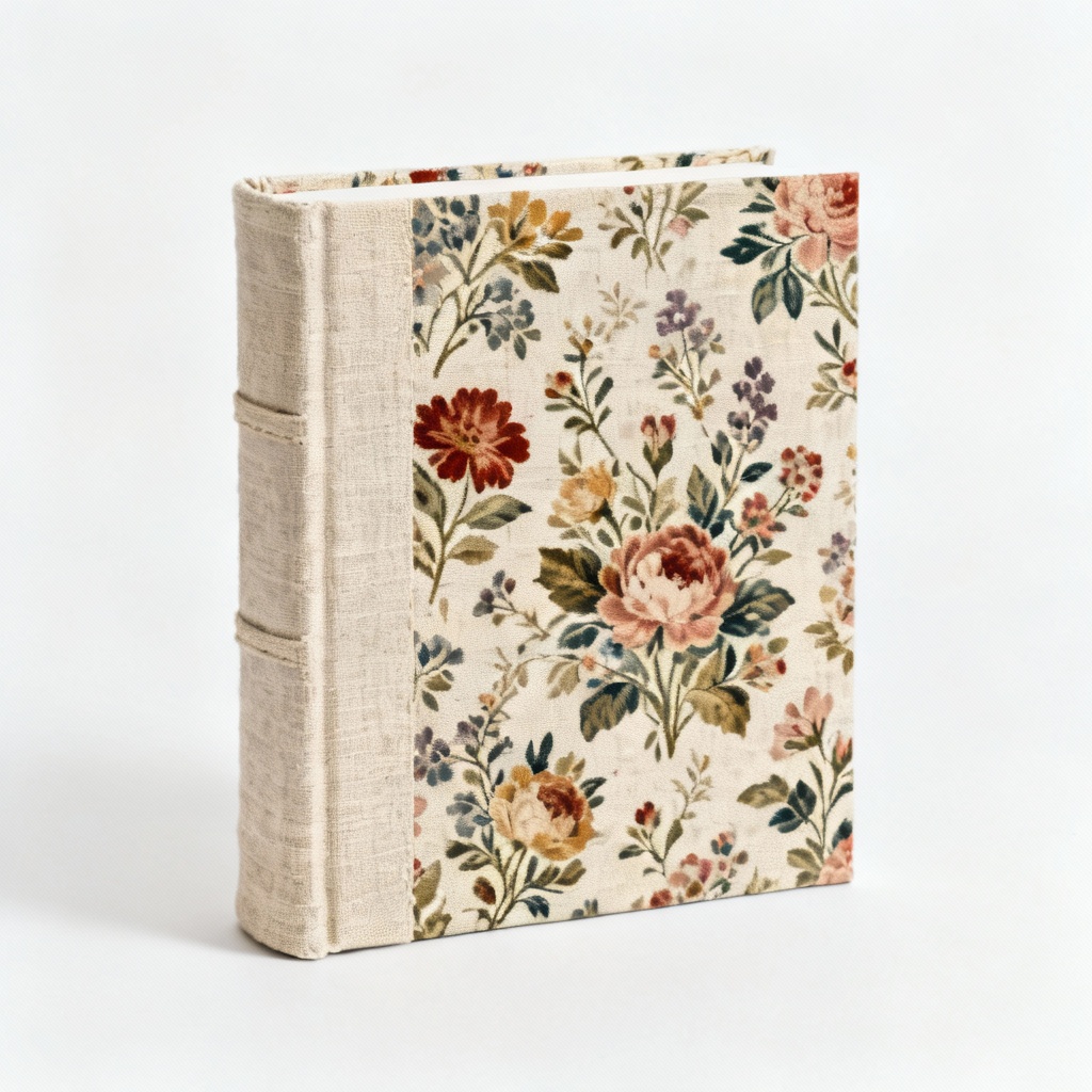 Heirloom Fabric Scrapbook with Linen Binding - Floral Heritage Design