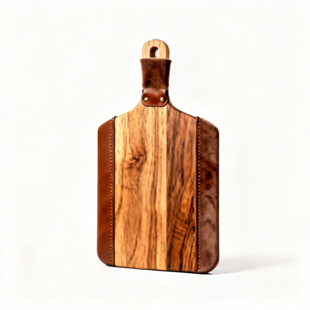 Leather-Inlaid Acacia Wood Cutting Board with Suede Grip
