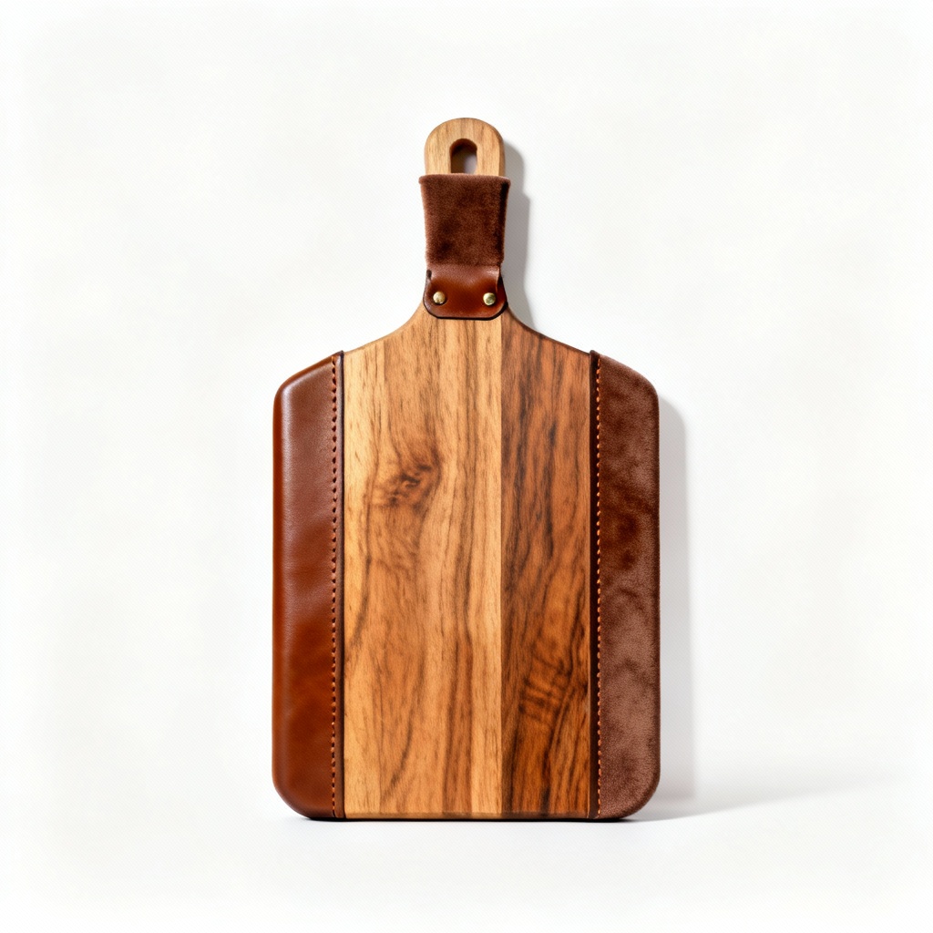 Leather-Inlaid Acacia Wood Cutting Board with Suede Grip