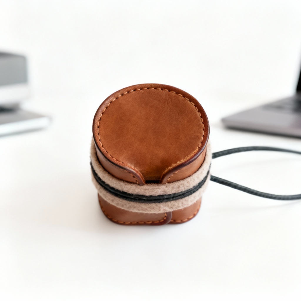 Leather & Suede Cord Keeper - Handcrafted Desk Organizer