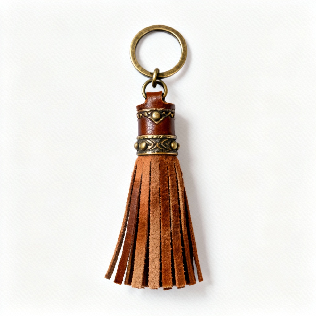 Leather & Suede Tassel Keychain - Multi-Textured Charm