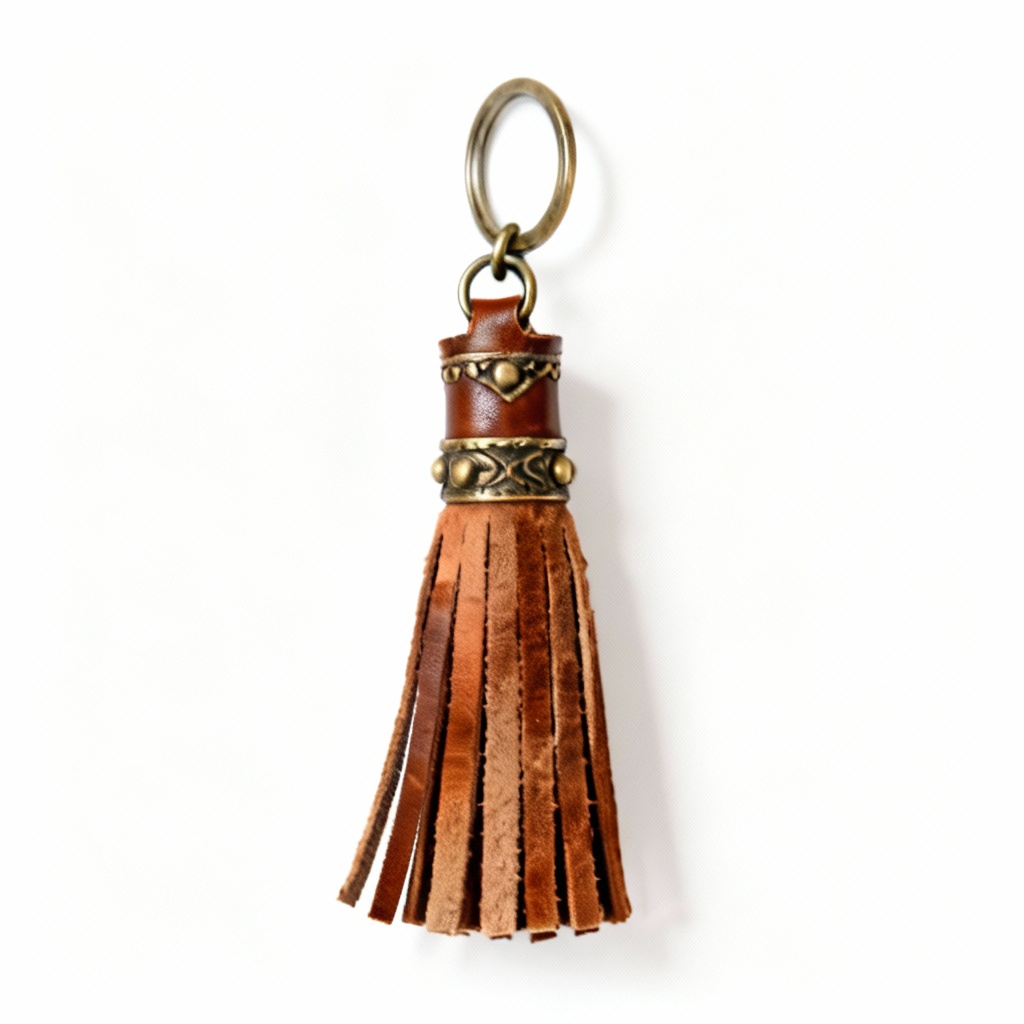 Leather & Suede Tassel Keychain - Multi-Textured Charm