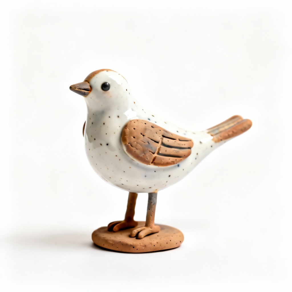 Miniature Clay & Porcelain Figure - Abstract Bird Sculpture