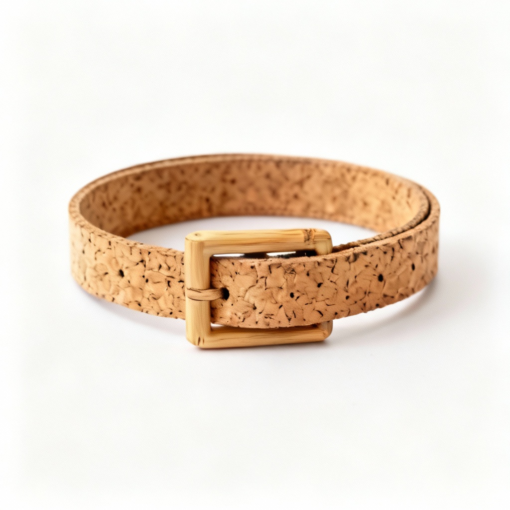 Natural Cork Belt with Bamboo Buckle - Adjustable Size