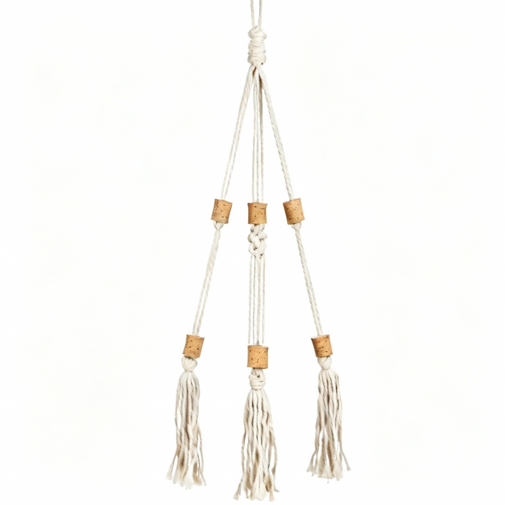 Natural Macrame Plant Hanger with Cork Accents - Bohemian Style, 30 Inch