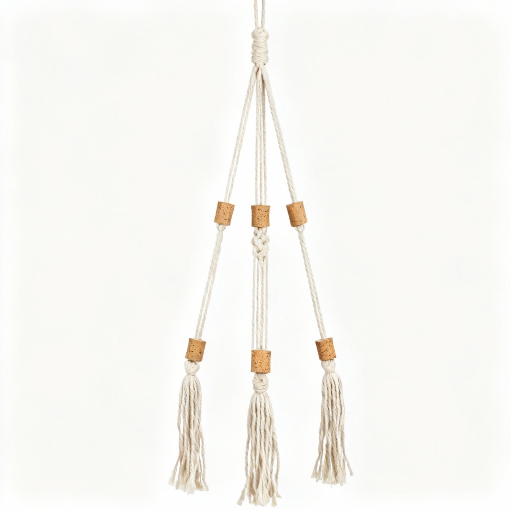 Natural Macrame Plant Hanger with Cork Accents - Bohemian Style, 30 Inch