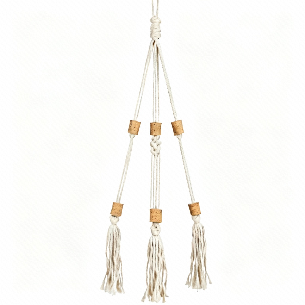 Natural Macrame Plant Hanger with Cork Accents - Bohemian Style, 30 Inch