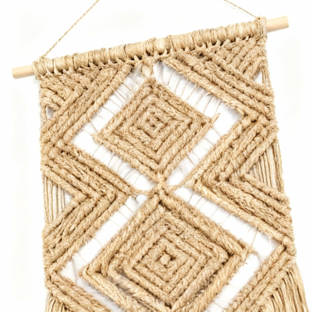 Natural Raffia and Jute Woven Wall Hanging - Geometric Design, 12x36 Inches