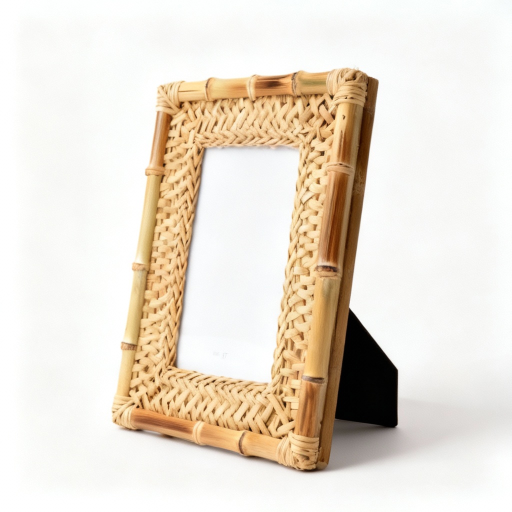 Natural Rattan & Bamboo Picture Frame - 5x7 Inch - Textural Weave