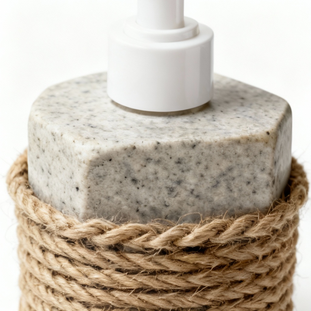 Natural Stone & Hemp Rope Soap Dispenser - Modern Farmhouse Style