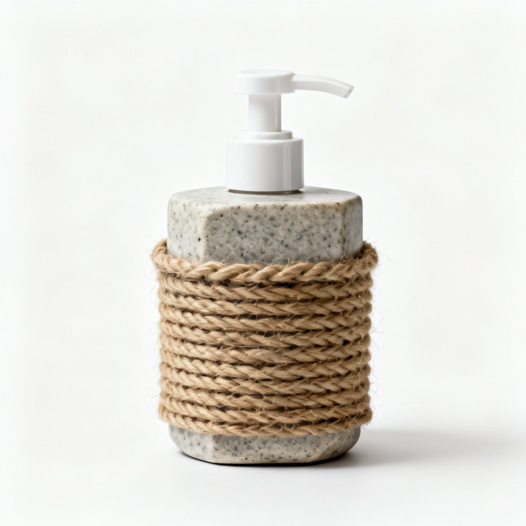 Natural Stone & Hemp Rope Soap Dispenser - Modern Farmhouse Style