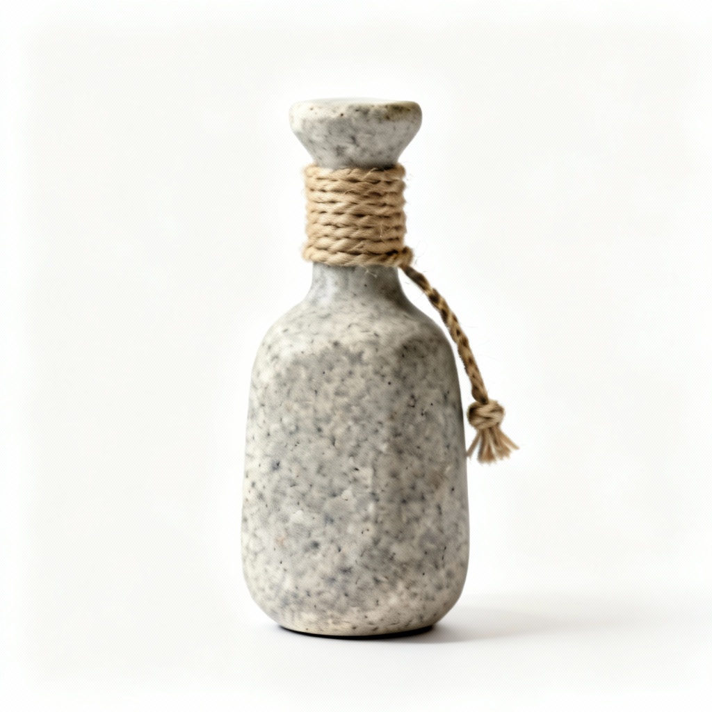 Natural Stone Decorative Bottle with Hemp Cord Accent - 8 Inch