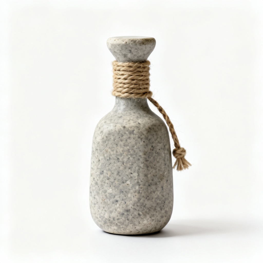 Natural Stone Decorative Bottle with Hemp Cord Accent - 8 Inch