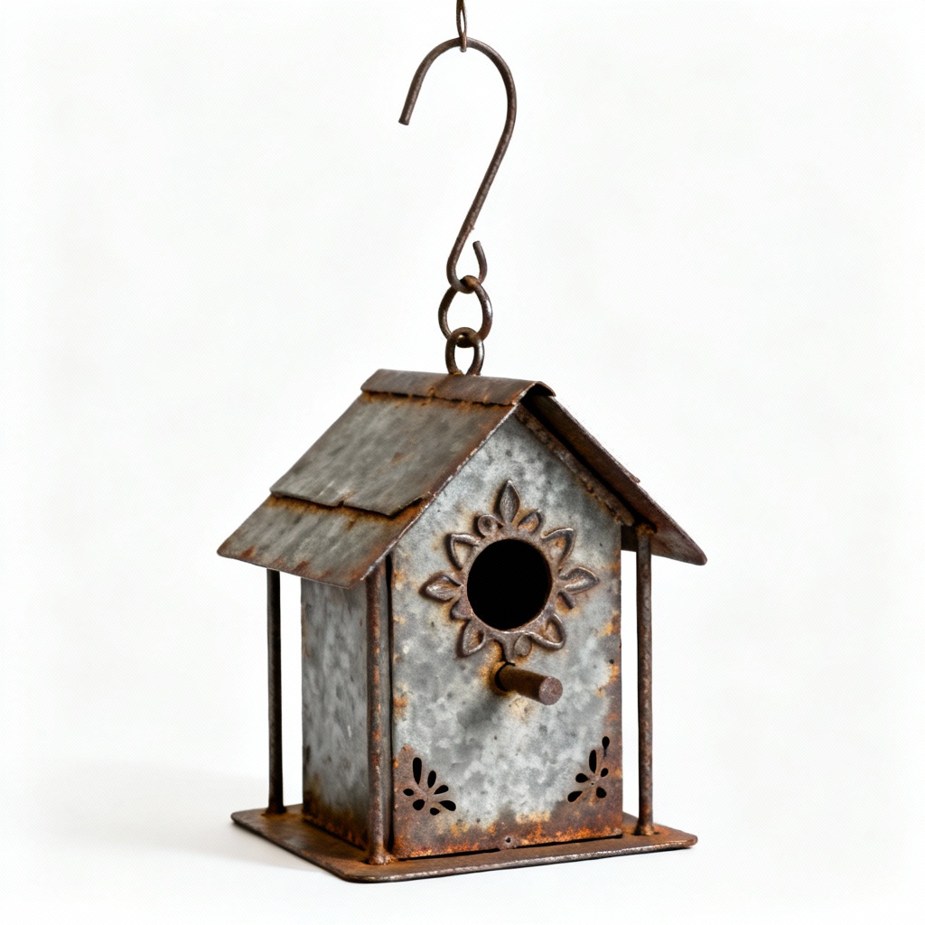 Primitive Metal & Iron Birdhouse - Rustic Hanging Shelter