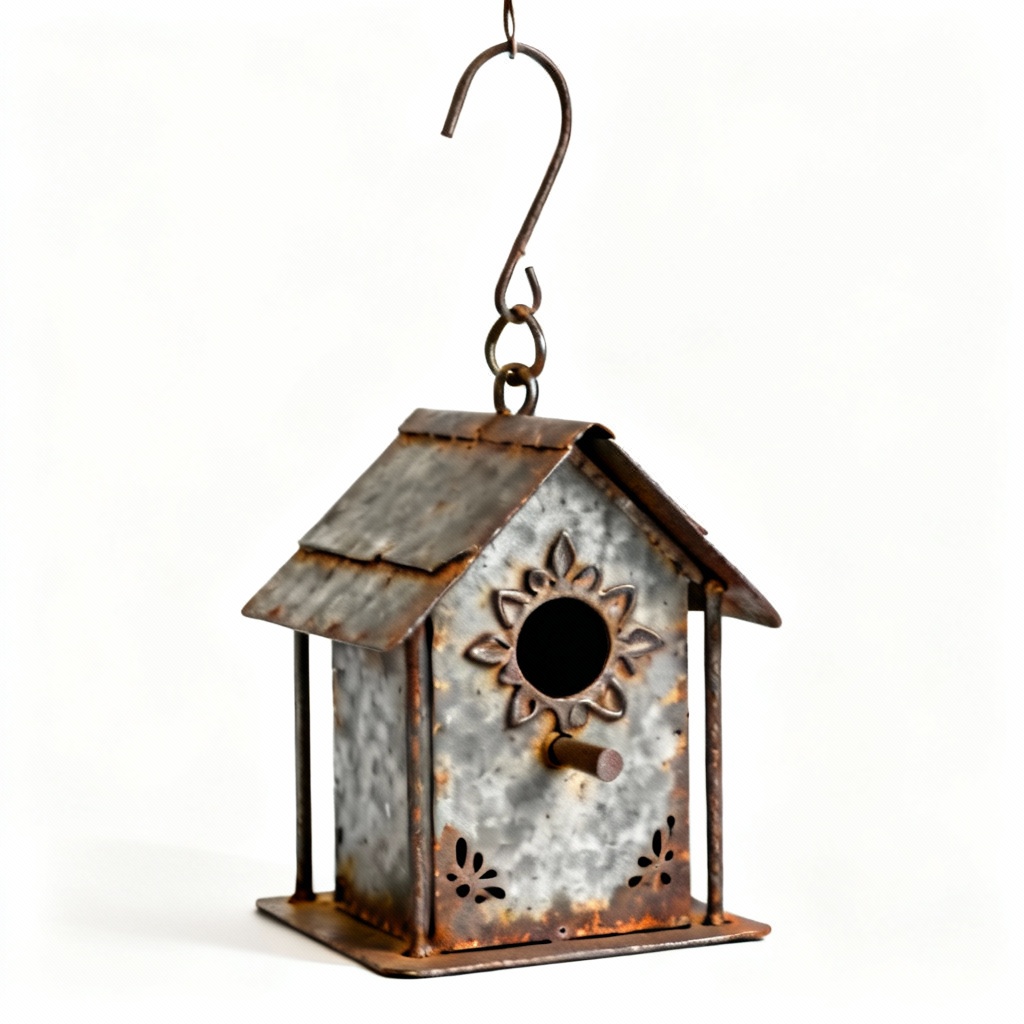 Primitive Metal & Iron Birdhouse - Rustic Hanging Shelter