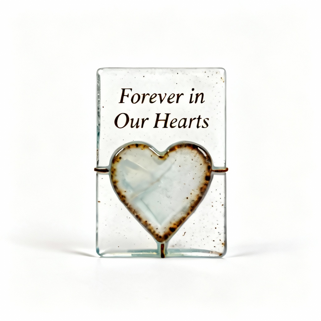 Rustic Fused Glass Remembrance Card - 'Forever in Our Hearts' - 4x6 Inches