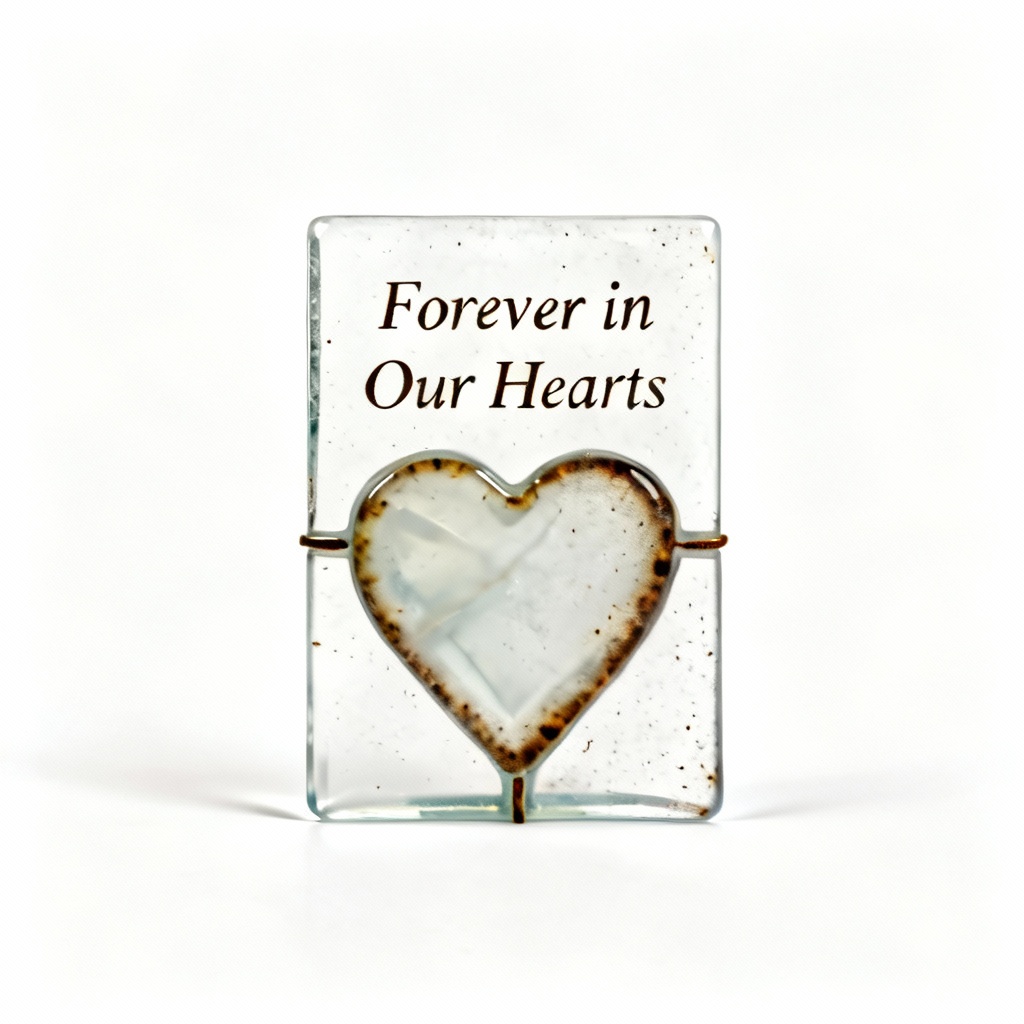 Rustic Fused Glass Remembrance Card - 'Forever in Our Hearts' - 4x6 Inches