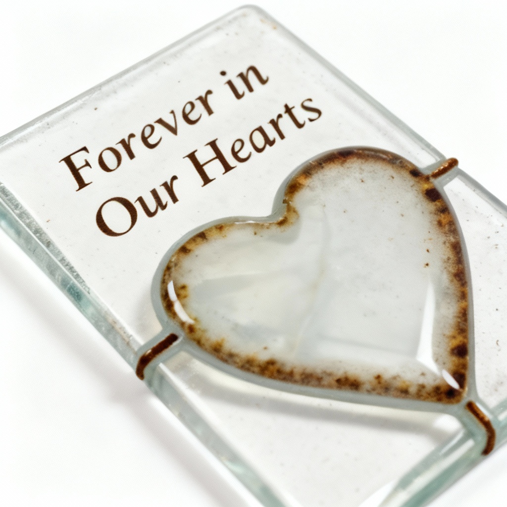 Rustic Fused Glass Remembrance Card - 'Forever in Our Hearts' - 4x6 Inches