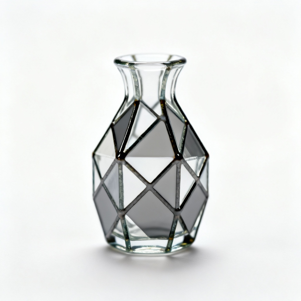 Stained Glass Accent Vase - Geometric Gray Pattern, Bud Vase