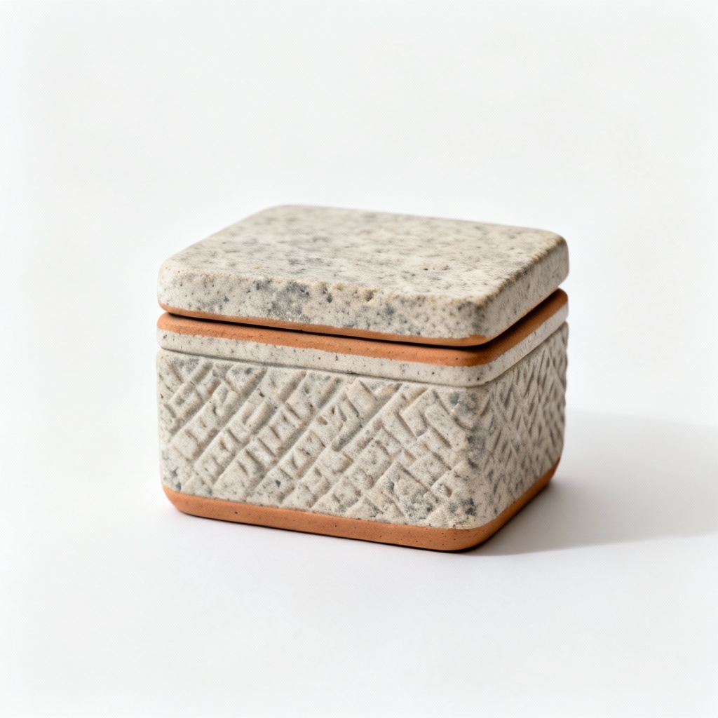 Textured Clay & Stoneware Jewelry Box with Lid - Small Keepsake Storage