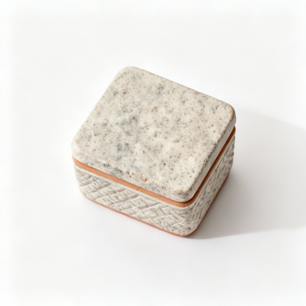 Textured Clay & Stoneware Jewelry Box with Lid - Small Keepsake Storage
