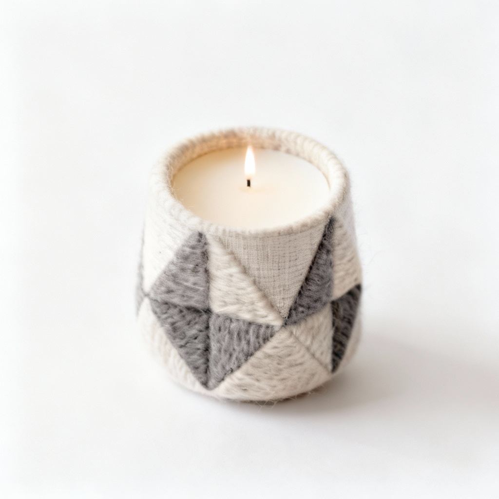 Textured Fabric & Wool Candle Holder Set - Modern Geometric Design
