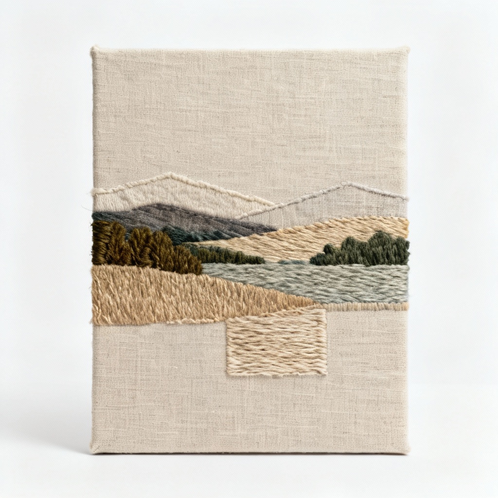 Textured Fabric Landscape Collage on Linen Panel - 8x10