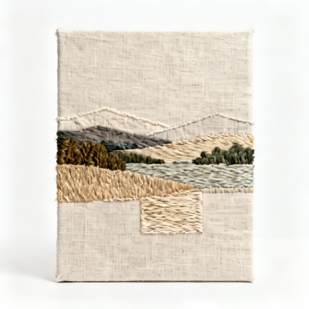 Textured Fabric Landscape Collage on Linen Panel - 8x10