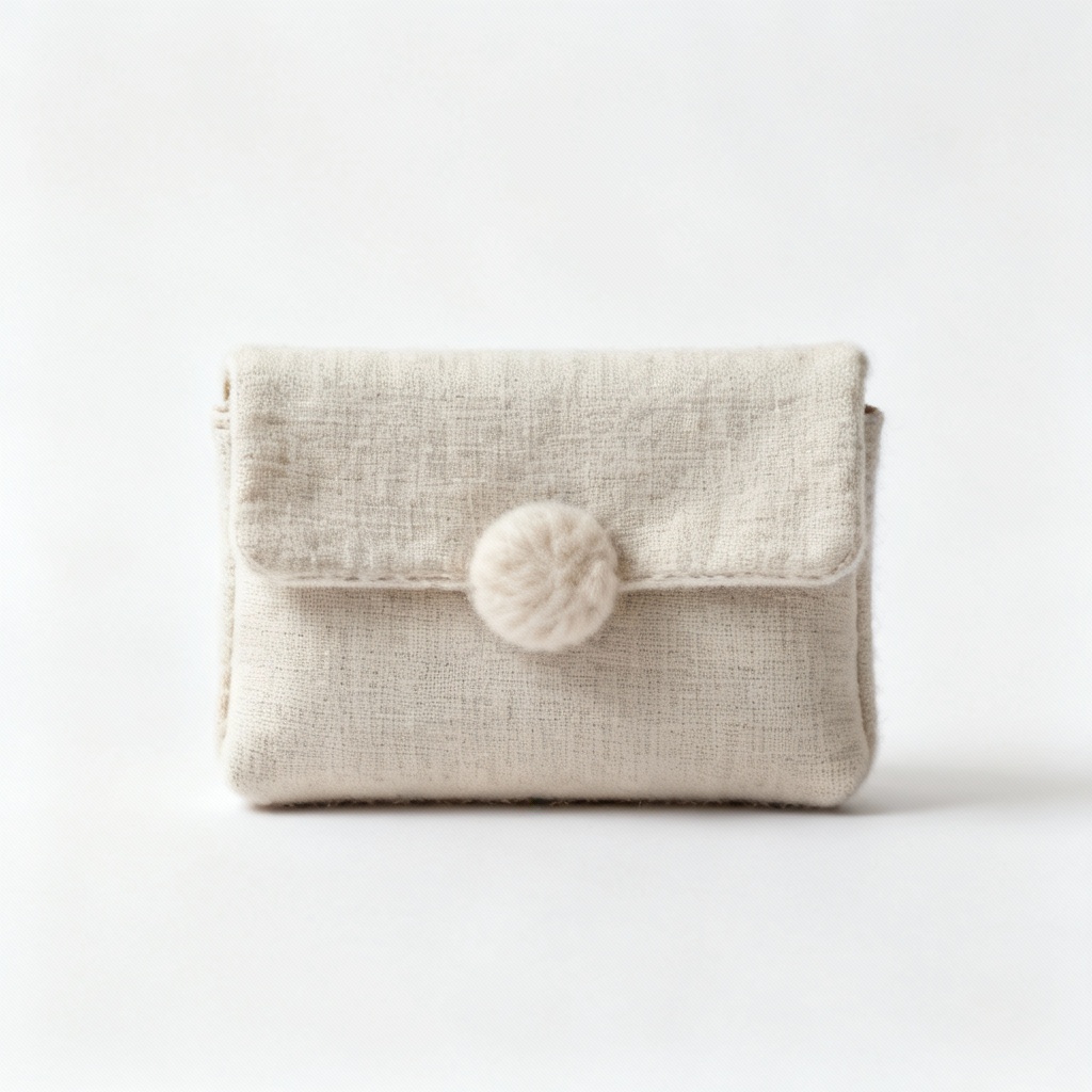 Textured Linen Clutch with Wool Appliqué - Modern Minimalist Evening Bag