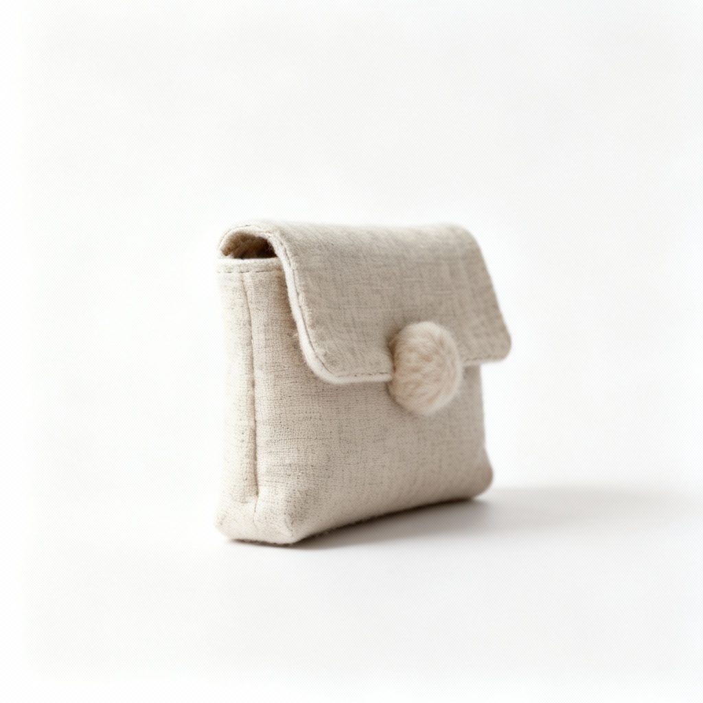Textured Linen Clutch with Wool Appliqué - Modern Minimalist Evening Bag