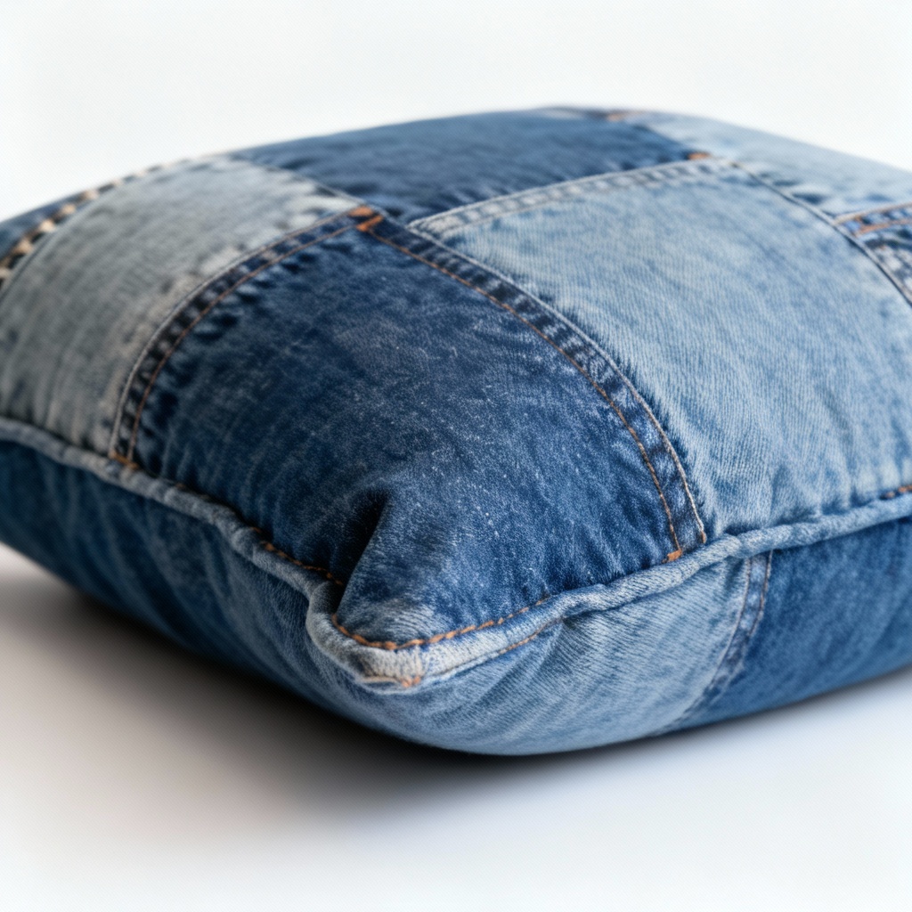 Upcycled Denim Patchwork Throw Pillow - 16x16 Inch Artisan Design