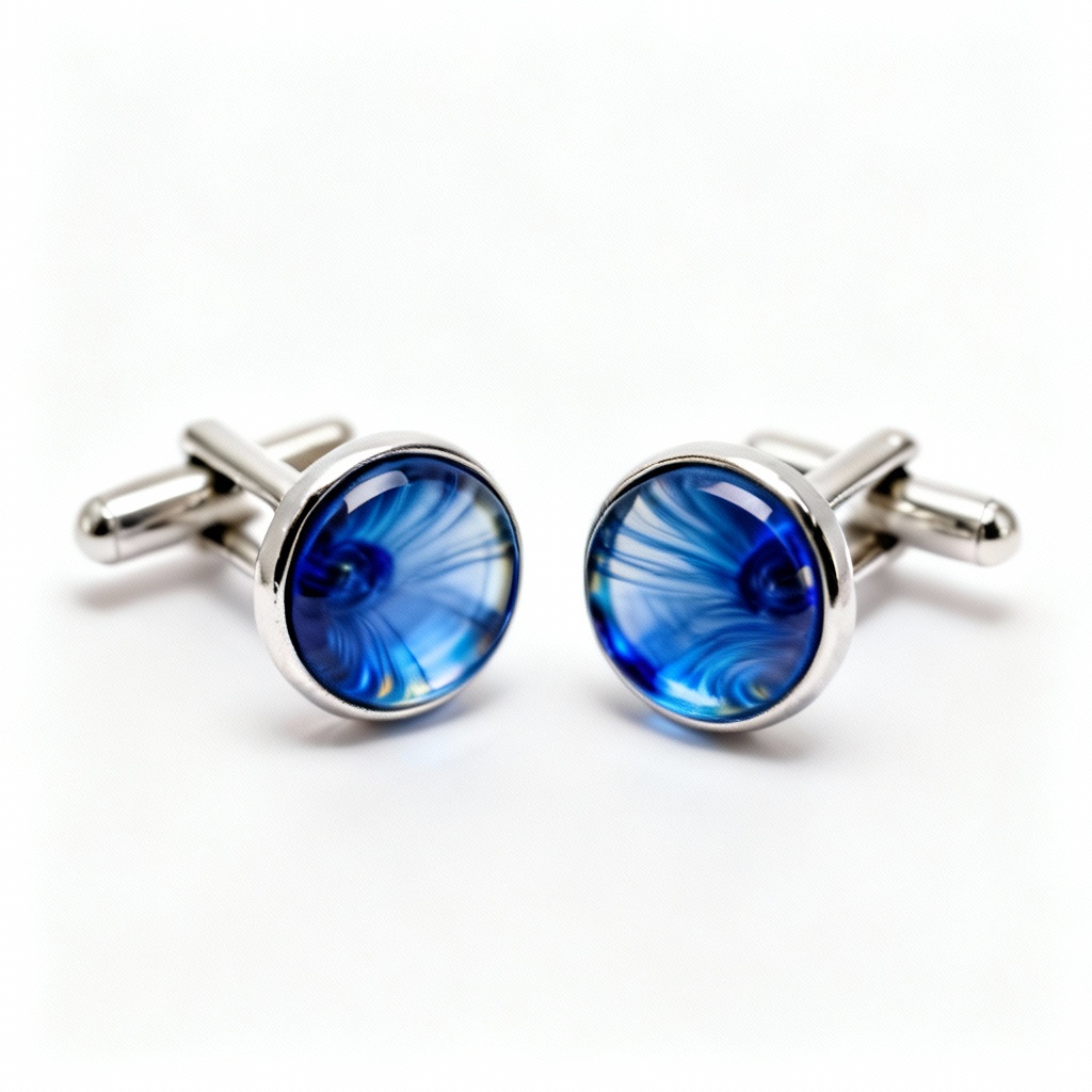 Upcycled Glass Button Cufflinks - Cobalt Blue Blown Detail