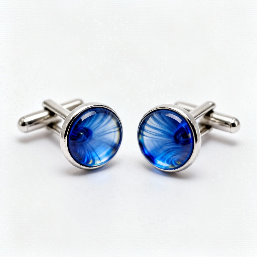 Upcycled Glass Button Cufflinks - Cobalt Blue Blown Detail