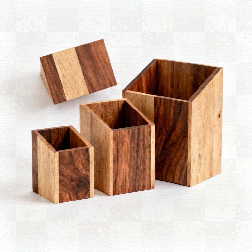 Upcycled Wood & Walnut Desk Organizer - Geometric Modern Design