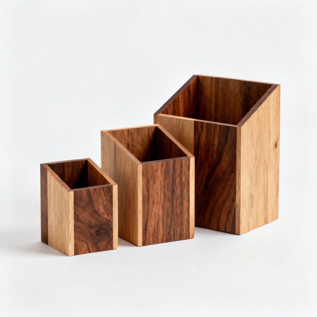 Upcycled Wood & Walnut Desk Organizer - Geometric Modern Design