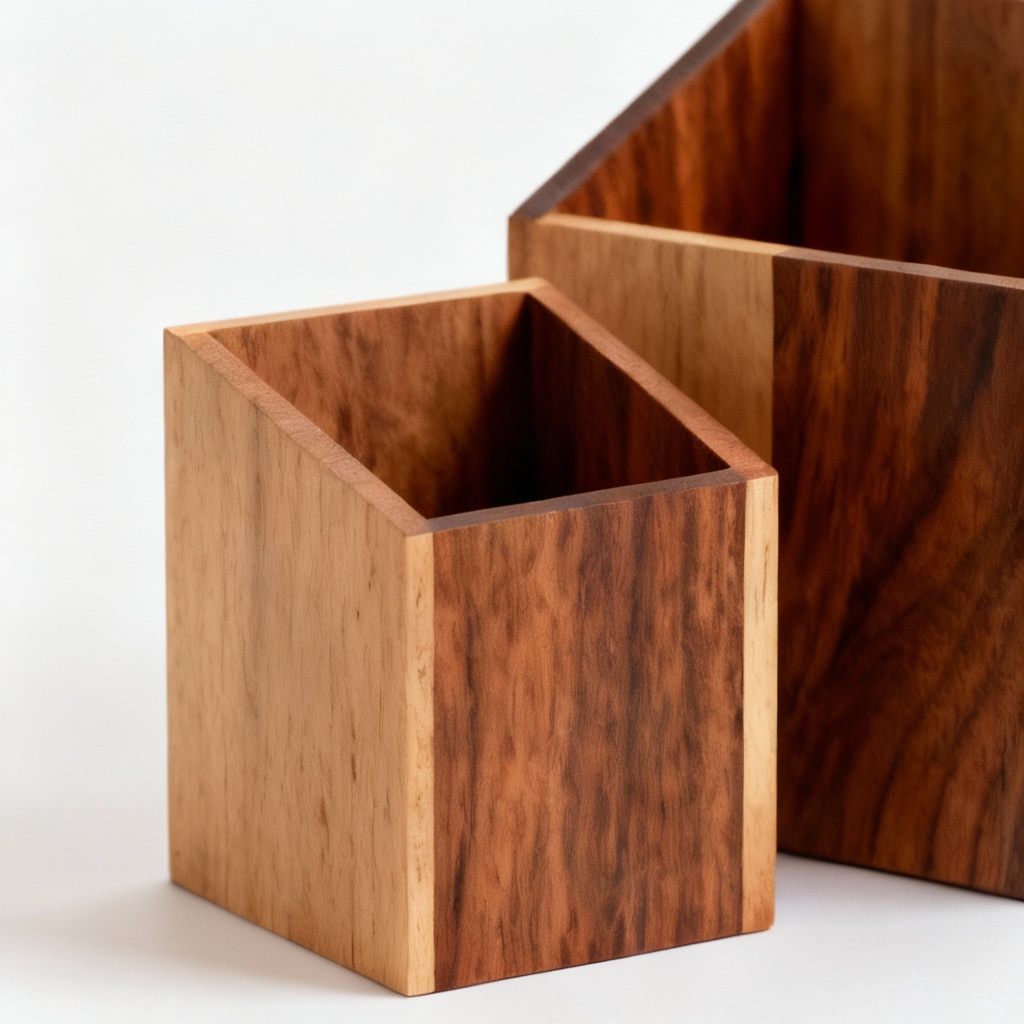 Upcycled Wood & Walnut Desk Organizer - Geometric Modern Design