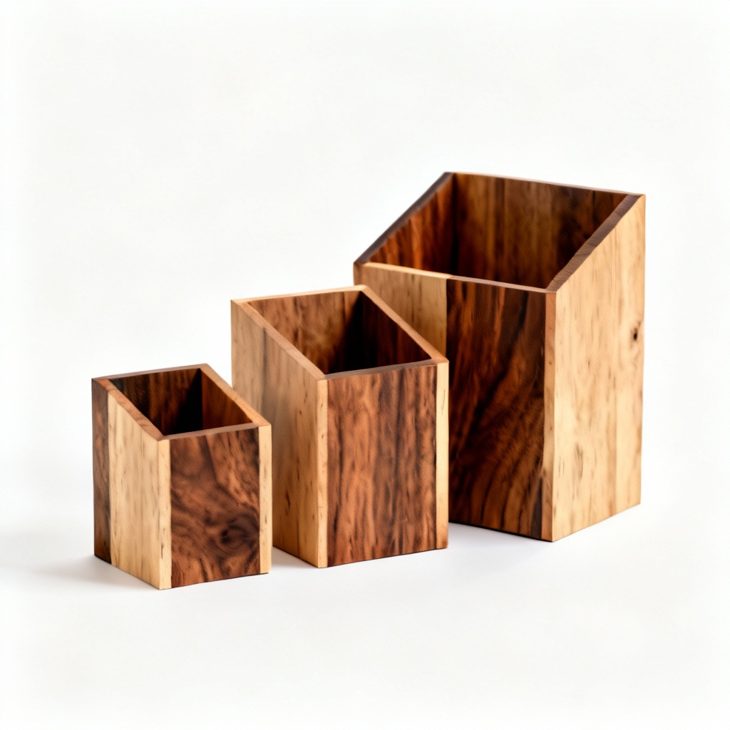 Upcycled Wood & Walnut Desk Organizer - Geometric Modern Design