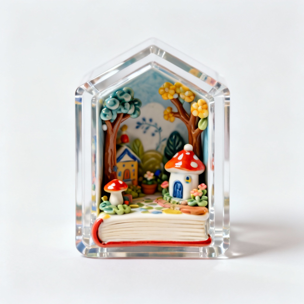 Vibrant Clay & Porcelain Book Nook Insert - Miniature Whimsical Scene