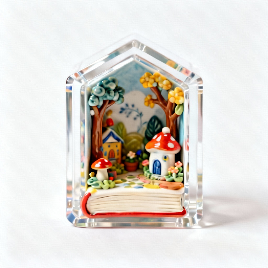 Vibrant Clay & Porcelain Book Nook Insert - Miniature Whimsical Scene