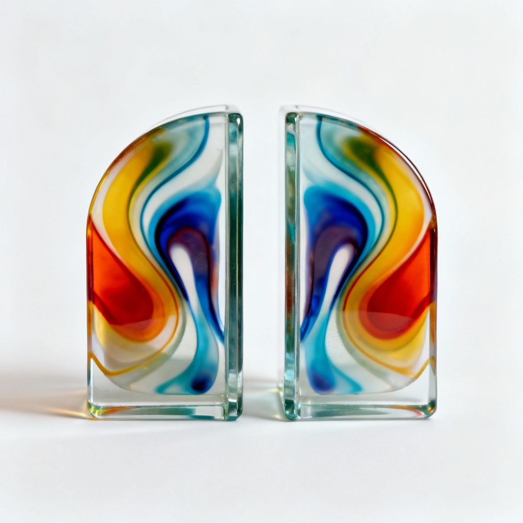 Vibrant Fused Glass Bookends - Abstract Design, Set of 2