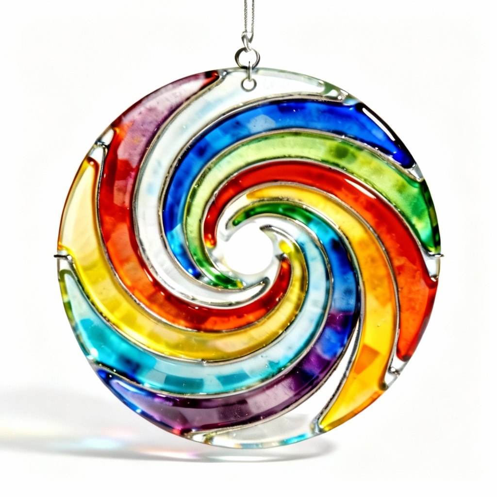 Vibrant Fused Glass Sun Catcher - Rainbow Swirl Design - 6 Inch Diameter