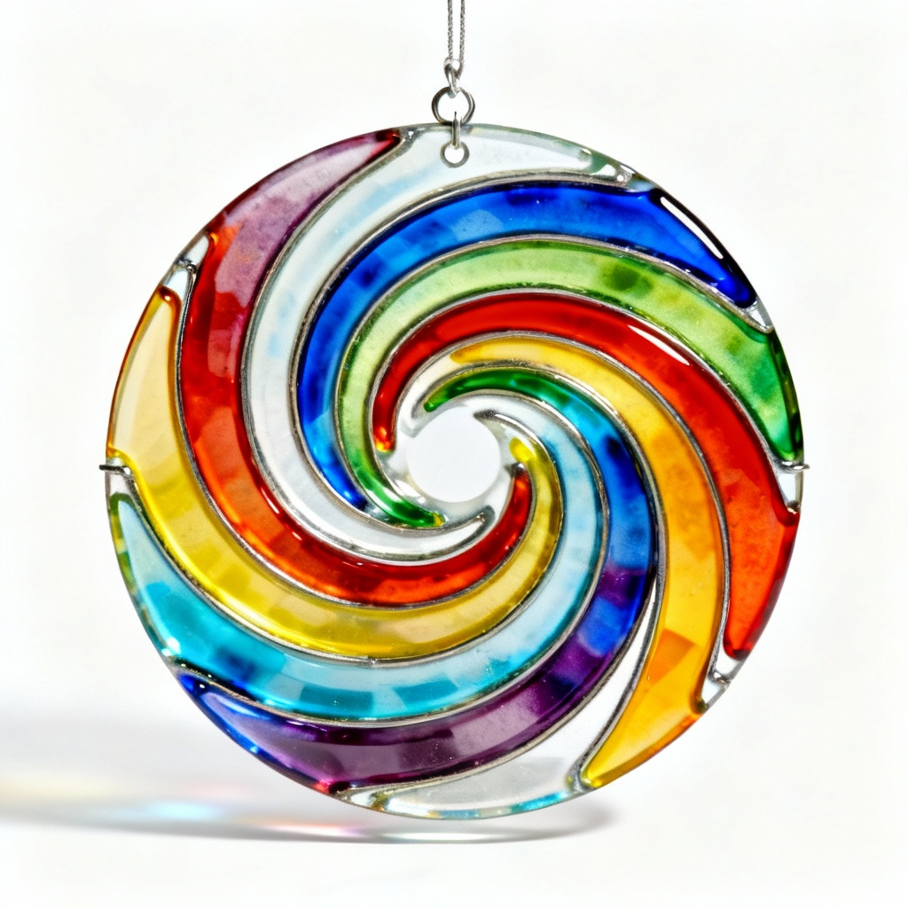 Vibrant Fused Glass Sun Catcher - Rainbow Swirl Design - 6 Inch Diameter
