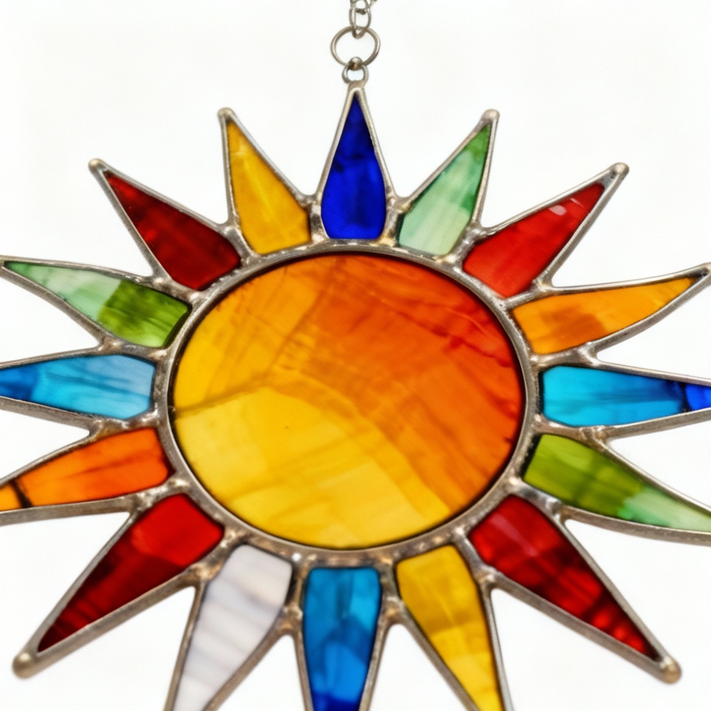 Vibrant Stained Glass Sunburst Panel - 8 Inch Diameter