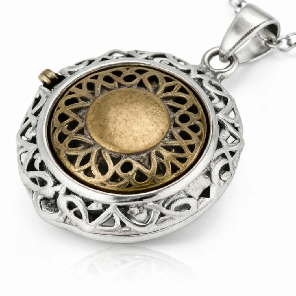 Vintage-Inspired Silver & Brass Locket Pendant Necklace - Filigree Design